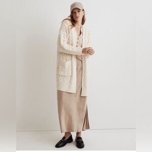 Madewell Cable-Knit Long Cardigan Antique Cream Sz XL Wool Blend Boho Cozy